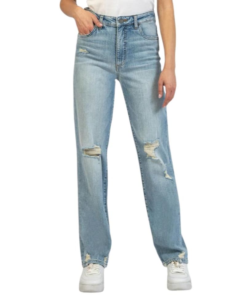 Front of a model wearing a size 12 Christine High Rise Straight Leg In Golden Wash in Golden Wash by Kut From The Kloth. | dia_product_style_image_id:360831